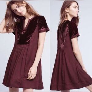 Anthropologie Maeve Burgundy Ingrid Velvet Swing Tunic Dress - Size L